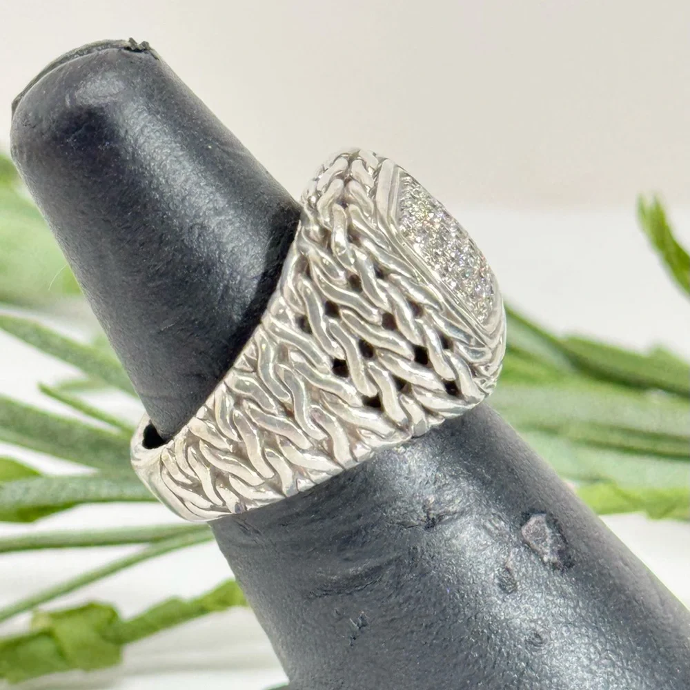John Hardy Classic Chain Diamond Ring .925 Sterling Silver